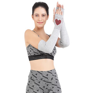 Unisex Grey & Red Printed UV Protection Hand Gloves