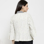 Women Off White Printed Open Front Shrug